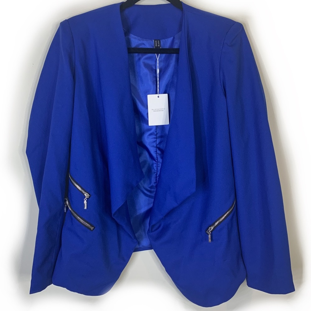 Blue Open Front Military Style Blazer